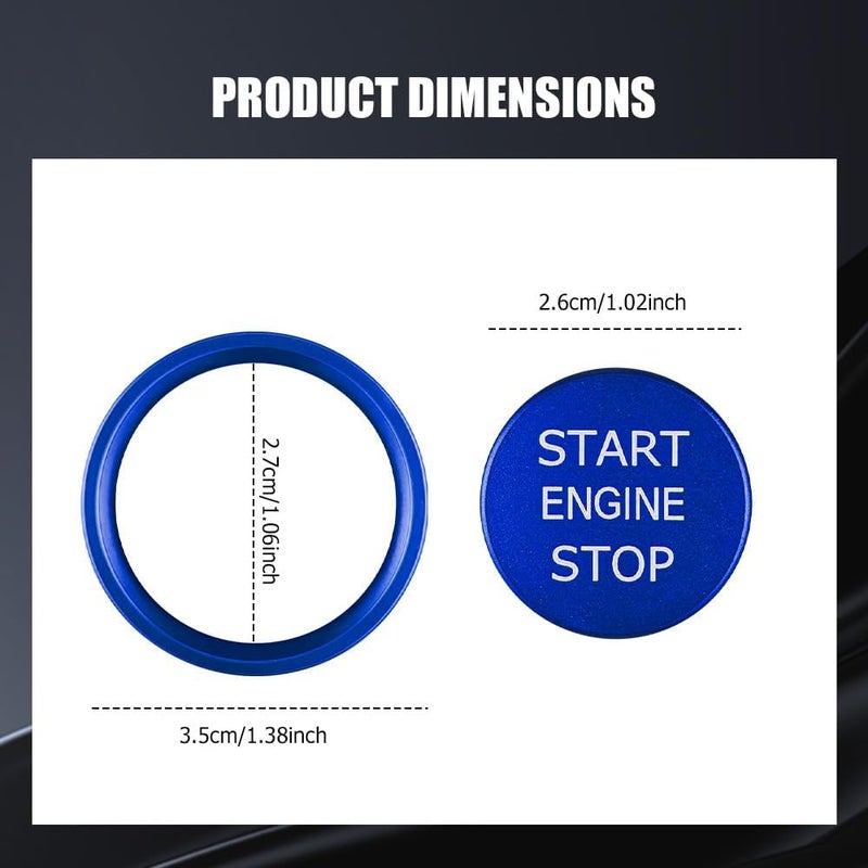 Lyxheth Car Push Start Button Cover, Engine Start Cover, Cool Aluminum Engines Starts Buttons Covers with Metal Ring for Cars Decorations, Car Engine Start Button Decal Accessory for Audi A4 (Blue) - Image 2